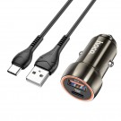 Hoco auto lādēājs 2:1 Type C + USB QC3.0 20W + Type A uz C kabelis